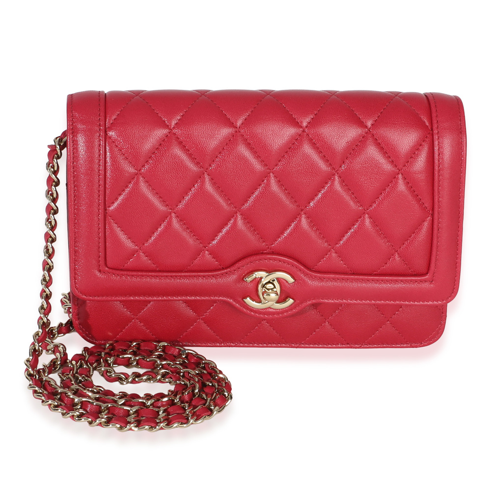 Chanel Red Quilted Lambskin Hold The Line CC Wallet On Chain
